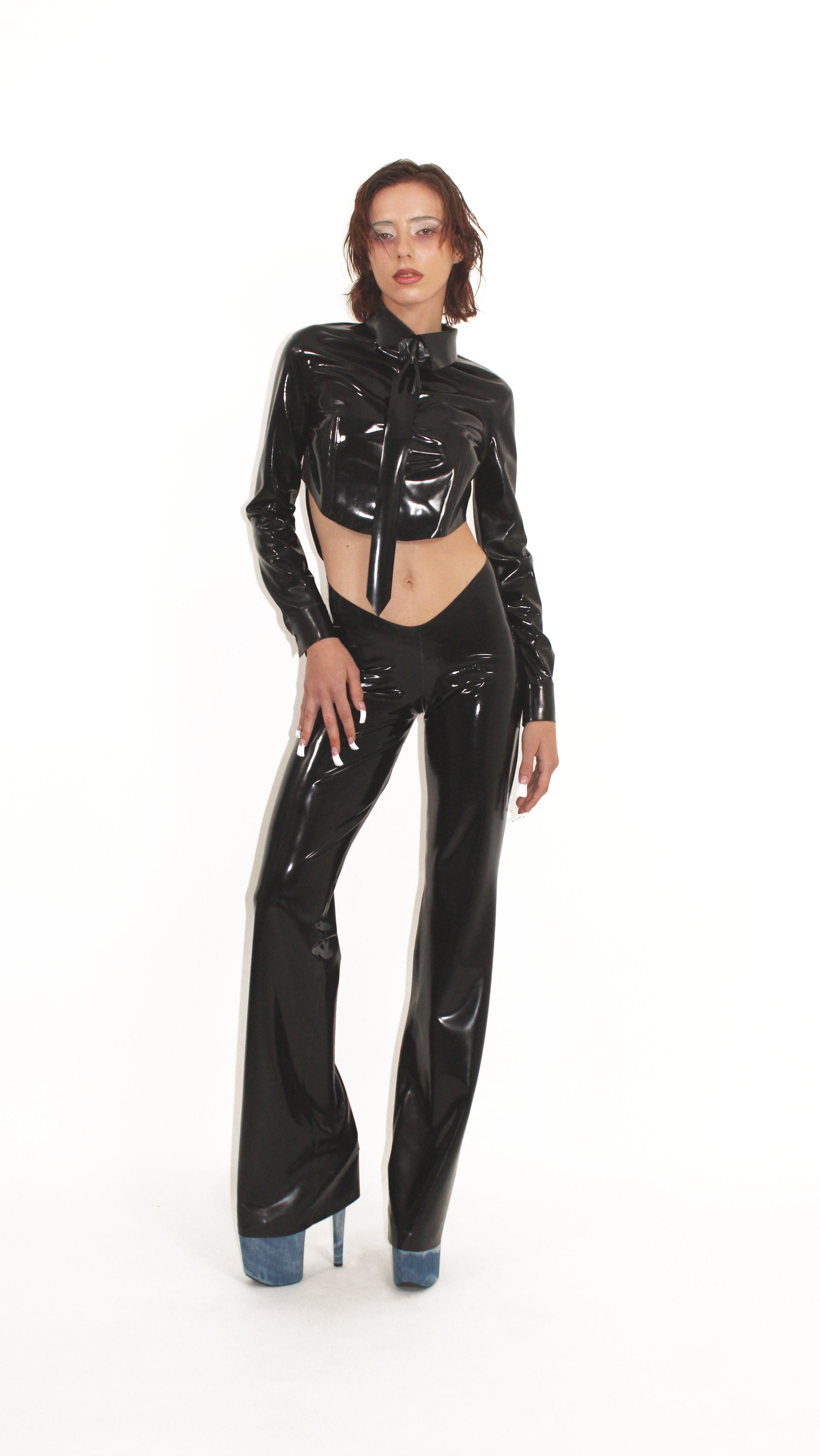 look leggings look pvc not pants not latex rubber fell Women black shiny  leather | eBay